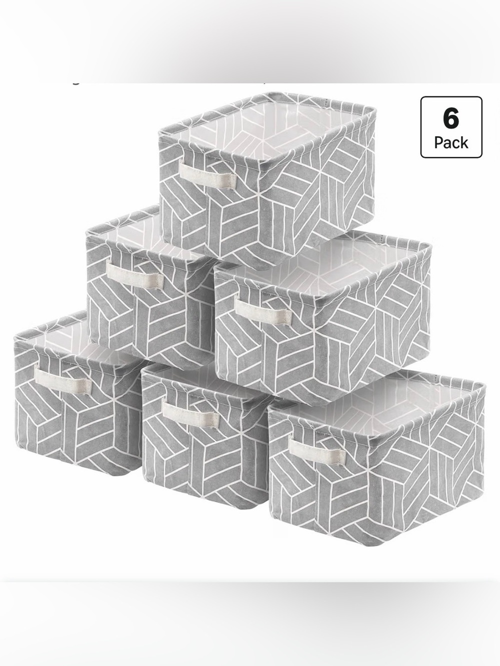 CROWNED 6-Pack Foldable Fabric Storage Bins – Gray/White